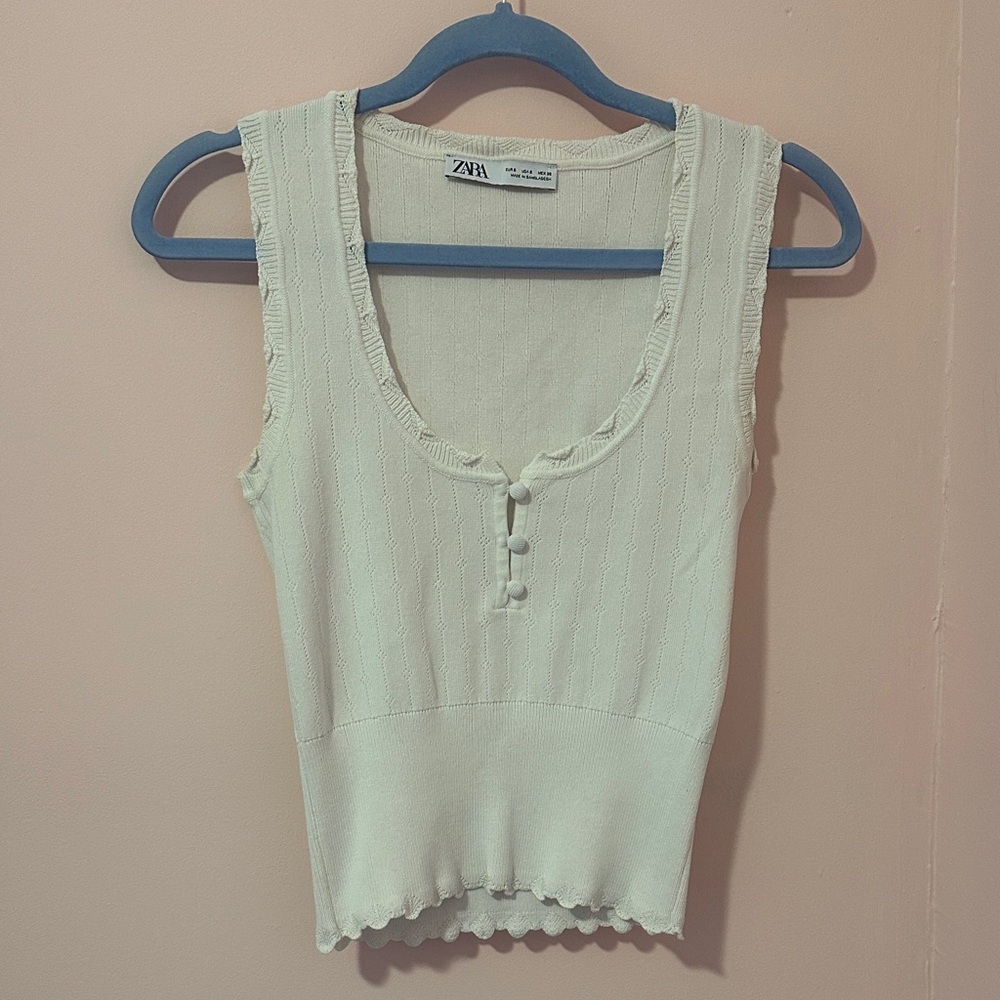Zara Ivory Buttoned Tank Top